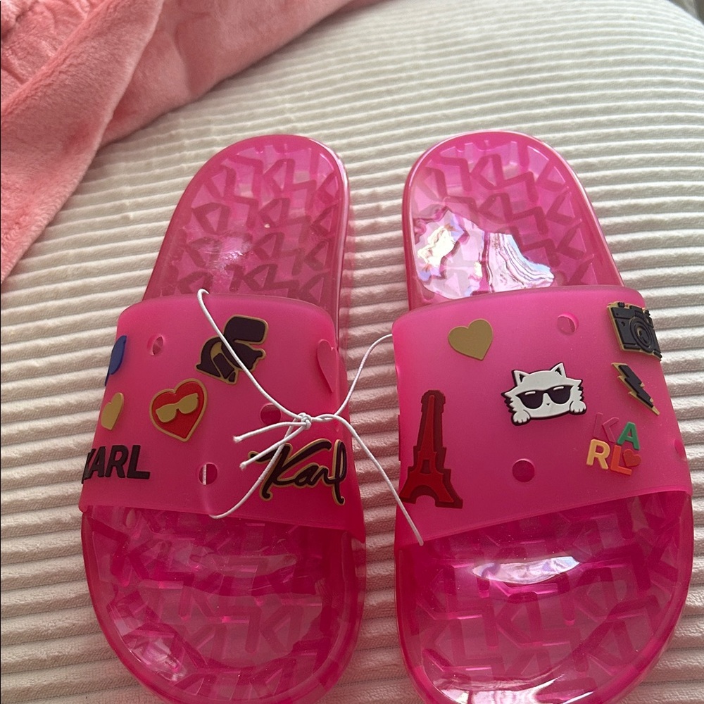 Karl Lagerfeld Bright Pink Embellished Slides